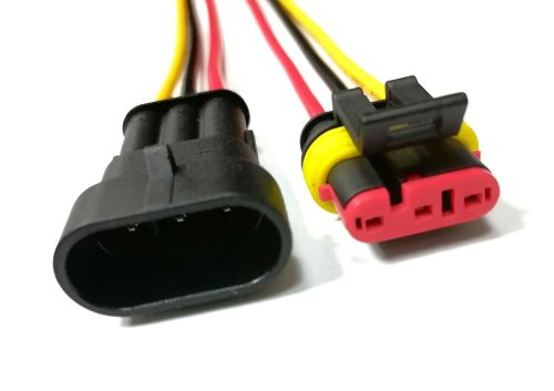 Разъем герметичный 3-х контактный (3PIN) (IP67) AMP КОМПЛЕКТ(штекер+гнездо) с проводами(красн/черн/желт) сеч.0.75мм*(18AWG 200мм) серия:1.5 (DJ7031-1.