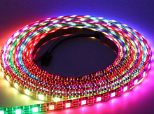 Лента св/д. IP65 (5050/60) адресная SMD 5050-WS2812B, RGB 10мм, 3pin; 1м=30сегм; 60LED*10-12Lm, 5V, 14,4W-1м*5м, с разъемами гнездо/штекер 3pin,  ЦЕНА