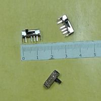 Перекл. движковый 4 PIN SK13D07G4 ON-ON-ON 0.3A 50V DC 3 положен. (13х4,5х4 мм.) толкатель VA (h4х2х2 мм) вертик монтаж, корп. метал.  №57