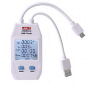 USB ТЕСТЕР напряжения и тока UT658DUAL UNI-T Вх/вых. порты: USB тип А, USB тип С   U=3 -9V(10mV): A=0,01А … 3,5А (  ±1% ±5 единиц счета)