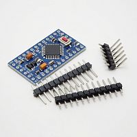 ARDUINO Pro Mini ATMEGA328P 16MHz Цифр.вх/вых: 14; ШИМ вых: 6; Аналоговые входы: 8; FLASH: 16Кб, ОЗУ: 1Кб; EEPROM: 512байт, кварц.резонатор; кнопка сб