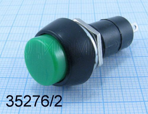 Кнопка круглая, 2pin, OFF-ON с невидимой фиксацией, AC 220/250V  3.0A, нормально разомкнут, корпус: зеленый (PBS-11A, PB-305, D-208)