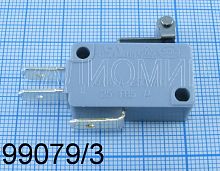 Микропереключатель с пластиной 10мм+Ролик, 3pin, ON-(ON) без фиксации, AC 220/250V 16A, под клеммы 6.3мм, 28x10x16мм (KW7-03-5, SC799)