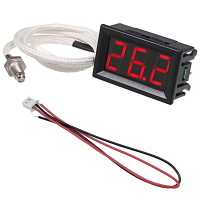 ТЕРМОМЕТР ЦИФР Мини Встраив. t -30..+800°C (±0,3°C) с термопарой; Красные цифры (h=14мм) 3 разряда (габ:48х29х23мм) Uпит=12V; термопара типа K (резьба