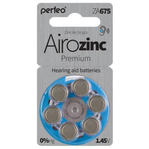 БАТАРЕЙКА  ZA675 <PERFEO> (PR44/AC675/DA675/V675A)  Zinc-Air (воздушно-цинковая) Premium, Для слуховых аппаратов, Цена за 1шт. (BL-6)