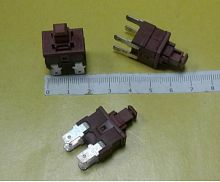Кнопка прямоугольная для пылесоса, 4pin, OFF-ON с фиксацией, AC 220/250V 10A, под клеммы 4.8мм, 19x13x14мм, нормально разомкнут, корпус: коричневый (K