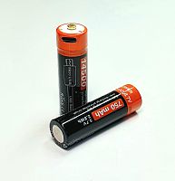 АККУМУЛЯТОР  14500 3,7V 750mAh Li-ION (Встроенное ЗУ через microUSB) с платой защиты; Liitokala USB 14500  макс. рабочий ток-800mA; Можно заряжа