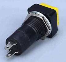 Кнопка квадратная, 2pin, OFF-(ON) без фиксации, AC 220/250V 3.0A, под гайку М12, нормально разомкнут, корпус: желтый (PBS-12B)
