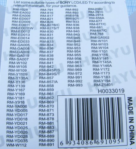 ПУЛЬТ ДУ для SONY TV LCD/LED УНИВЕРСАЛЬНЫЙ RM-1025A (RM-ED017 ED014) 8 672 фото 2