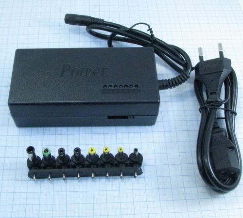 Блок питания универсальный, 12-24V,  4.0A, 96W, штекер: универсальный (8 переходников), вх: AC 220-250V, вх. разъем: евровилка, с кабелем питания JT-9 фото 2