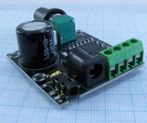 МОДУЛЬ: Аудио Усилитель Цифр, 2-канальн.(15W+15W)  на м/сх PAM8610 Uпит=12V; с регулятором и разъёмами; габар.:48x45мм,   фото 3
