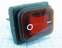 Клавишный переключатель прямоугольный автомобильный, 6pin, ON-OFF, 12V 10A, подсв.:красный (U:3V), 27x22мм, Фланец: 35х26мм, IP65 (SB091-12V, влагозащ