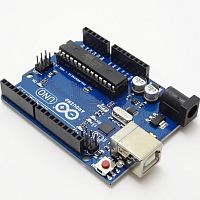 Модуль Arduino UNO R3, ATmega328 ( DIP )  (без кабеля USB) Uрабоч: 5v: вх: 7-12v; цифр.вх/вых: 14 ( 6- ШИМ ) ; аналог.вх: 6; I пост.через вх/вых: 40mA