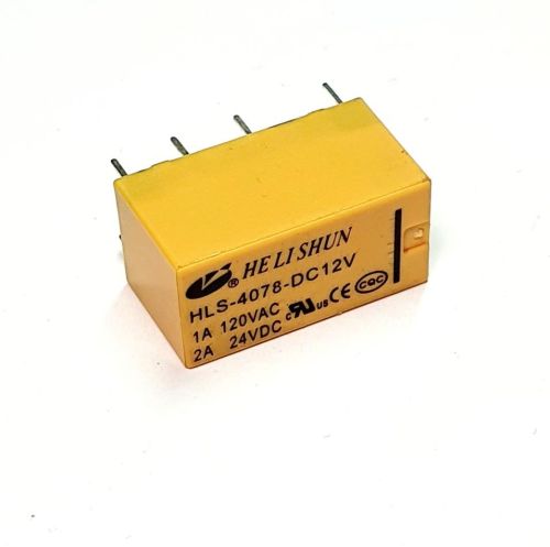 Реле э/м DC12V 2A 8pin, пайка (PCB), Контакты: 2 перекл.группы (2С) (24VDC/2A; 120VAC/1A) 20x10x11мм (HE LI SHUN HLS-4078)