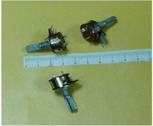РЕЗИСТОР переменный B50K 3pin (+2pin (5pin) с выключателем-внизу WH160 W/S (S16KN1-B) (L20KC) вал L=20мм, d=6мм, металл, с накаткой, с прорез 83405 фото 2