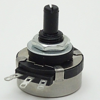 РЕЗИСТОР 2W Переменный B22K 3pin №21 D=28мм, для сварки RV28 (B223) (ручка круг., пластмас. с прорезью) вал L=20мм, d=6мм, с резьбой M10