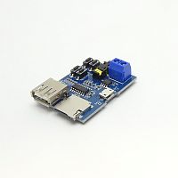 Модуль MP3 декодера с аудиоусилителем  Pвых.моно=3W (при 5V- 3W), можно подкл. напрямую динамик: 4Ом-3W, есть выход на наушники, Uпит=3,7-5V, возможно