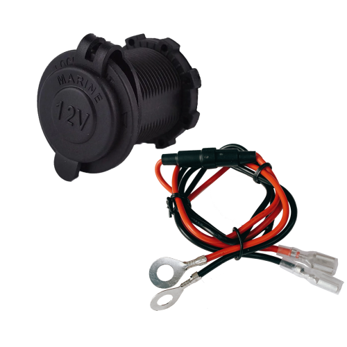 Гнездо прикуривателя на корпус (с крышкой) 12V; ВРЕЗНОЕ; Пластик; 10А; на клеммах 6,3мм; монтаж в панель, d=27мм (с гайкой);глубина гнезда:37мм + кабе