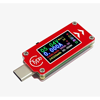 USB ТЕСТЕР напряжения и тока с портом TypeC; U=3,7-30V (разреш: 0.01V); цветной ЖК-дисплей 0,96"; A=0-4A (0.001A); (Ruideng TC64 Type-C)