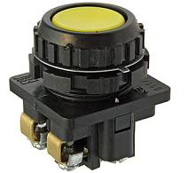 Кнопка "Пуск", 4pin, 2xON-(OFF) без фиксации, 12-440V 10A, подсв.:желтый, 56x40x40мм, нормально замкнут, IP40 (КЕ011-У3)