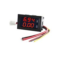 Вольтметр- амперметр цифр. встраив. I=0-10A, Uизм=0-100v ( ±1% ); (3-х разрядн- 2 ряда цифр (шунт встроен); Uпит=4,5-30v;  (красные; выс=7,2мм ); рамк
