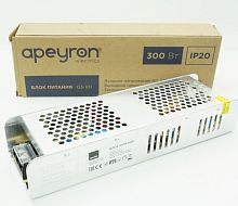Блок питания для св/д техники, 24V, 12.5A, 300W, разъем под болт, Strait (узкий), 222x66x40мм, IP22, вх: AC 220V, вх. разъем: разъем под болт, металл 