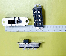 Переключатель движковый (ползунковый), 8pin, 2xON-ON с фиксацией, под пайку, 30x14x8мм, L=5мм, DIP, Фланец: 43х14мм, корпус: стальной (SS23E03 EG2)