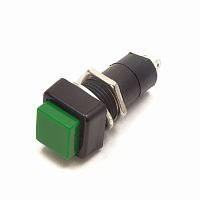 Кнопка квадратная, 2pin, OFF-(ON) без фиксации, AC 220/250V  3.0A, нормально разомкнут, корпус: зеленый (PBS-12B)