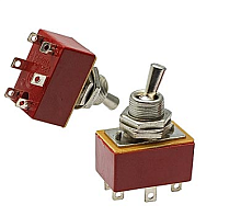 Тумблер, 6pin, 2xON-ON с фиксацией, AC 220/250V 3.0A, под гайку М12, 28x18x48мм (ТП1-2, импортный аналог)