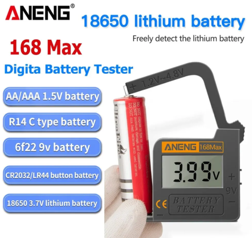 Тестер зарядки литиевых батарей ANENG 168Max, 52,6х53,9х23,4мм, с дисплеем, черный, 1,5V/ 3,7V/ 4,8V/ 9V, Проверяет все типы литиевых батарей, включая фото 5