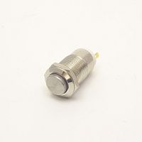 Антивандальная кнопка круглая для домофона, 2pin, OFF-ON с фиксацией, 12V  2.0A, под гайку М12, под пайку, d:12мм, нормально разомкнут, IP67 (A12-B2 W