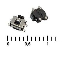 Микрокнопка прямоугольная тактовая, 4pin, 3,6x3,7x1,3мм, SMD угловой (IT-1189UE, №22)