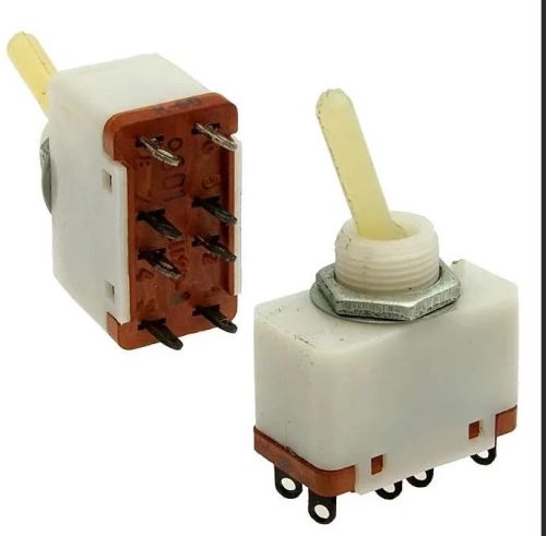 Тумблер двухполюсный, 8pin, групп: 2, 2 полож., 4xON-OFF с фиксацией, 220V 5.0A, под пайку, 32x17,5x21,5мм, корпус: белый (ПТ26-2) фото 2