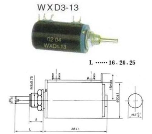 РЕЗИСТОР 2W Переменный    1 KOM прецизионный многооборотный МОНО 3pin (Число оборотов - 10) линейная 5% вал 4мм х 20мм / гайка М8 (2W проволочный) (38
