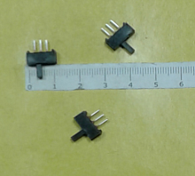 Переключатель движковый (ползунковый), 3pin, ON-ON с фиксацией, под пайку, 12x4x5мм, L=6мм, DIP, корпус: черный (SS12E07G5.2)