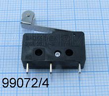 Микропереключатель с пластиной 19мм+Ролик, 3pin, ON-(ON) без фиксации, AC 220/250V 5.0A, под пайку, 20x18x6мм, корпус: черный (KW11-3Z-3/KW-110, KW11-