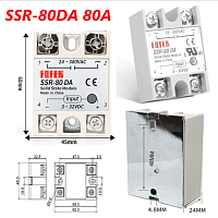 Твердотельное реле (SSR) однофазное, SSR-80DA,   80A, 24-380V AC, управл. сигнал: 3-32V DC