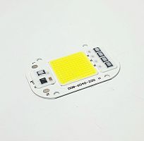 МАТРИЦА СВ/ДИОДНАЯ 220VAC  50W  БЕЛЫЙ  (COB) 5500K-6000K,  IP67,   4500-5000Lm, I=230mA, размер экрана: 25х25мм, габариты: 60х40х2мм на алюминиевой п