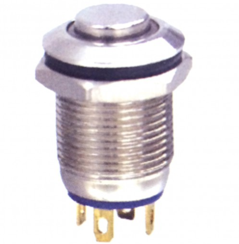 Антивандальная кнопка, 4pin, OFF-ON с фиксацией, 12V, под гайку М12, под пайку, подсв.:красный, 27мм, d:12мм Фланец: 14мм (SC-986, GQ12H-10E-R-12V)