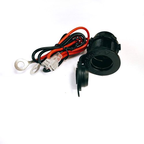 Гнездо прикуривателя на корпус (с крышкой) 12V; ВРЕЗНОЕ; Пластик; 10А; на клеммах 6,3мм; монтаж в панель, d=27мм (с гайкой);глубина гнезда:37мм + кабе фото 2