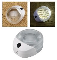 Лупа  настольная 10Х  (d=60мм) круглая с подсветкой 1LED для удобного чтения текстов + кабель USB/ microUSB для зарядки  Орбита  PW6010C   ур1*06394