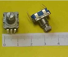 Энкодер  5pin  11,5х14 (L=10мм) с кнопк./мет. ручка/кругл./прорезь/накатка  №3 / 11,7х13,5мм, ручка мет.звезд. D=6 L=10мм (дискр.=20)  Шаттл  