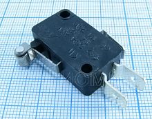 Микропереключатель с пластиной 10мм+Ролик, 3pin, ON-(ON) без фиксации, AC 220/250V 16A, под клеммы 6.3мм, 28x10x16мм (KW7-03-5, KW1-103-6, SC799)