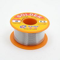 ПРИПОЙ  0,5 мм   50 гр. (катушка) ПОС-63 с флюсом 2%; 63/37 Олово- 63%; Свинец- 37%; Тпл.=183°С; KAINA "SOLDER"