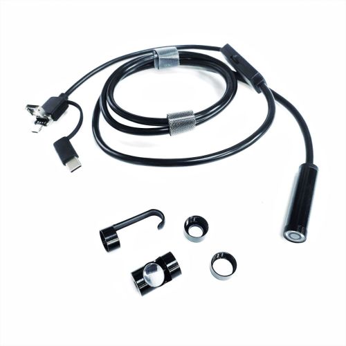 ВИДЕОЭНДОСКОП Гибкая проводная камера Inskam "Android 3in1" (microUSB + USB + Type-C) (d=12мм) IP68; жесткий кабель- 1м 5.0Mpix;