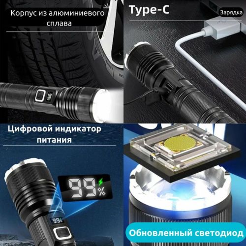 Фонарь св/диодный S010-PM10-TG светодиод TG; LED-дисплей; алюм. корпус; 5 реж свечения; ZOOM; Вес фонаря: 270гр  LIGHTESS фото 3