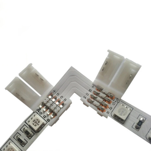 Разъем 4pin х 2шт Соединитель L-образный 10мм для открытой RGB св/д.ленты 30-60LED шириной: 10мм БЕЗ ПАЙКИ (угловой) фото 2 Разъем 4pin х 2шт Соединитель L-образный 10мм для открытой RGB св/д.ленты 30-60LED шириной: 10мм БЕЗ ПАЙКИ (угловой) фото 2