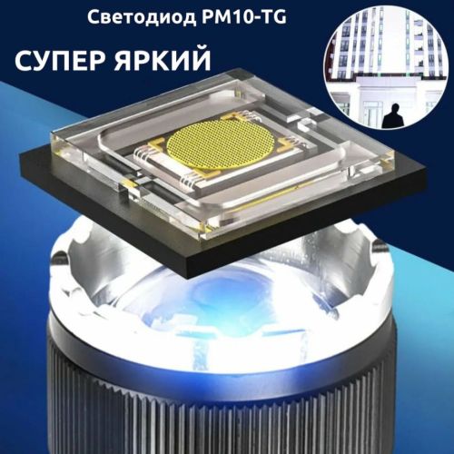 Фонарь св/диодный S010-PM10-TG светодиод TG; LED-дисплей; алюм. корпус; 5 реж свечения; ZOOM; Вес фонаря: 270гр  LIGHTESS фото 5