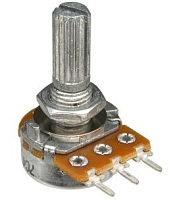 РЕЗИСТОР перем   B10K  моно линейная 3pin  0.125W , вал d6x20мм, накатка (метал. втулка под гайку M7, длина втулки 6,5 мм) (RV16AF-20-20K-B10K-3) "Alp