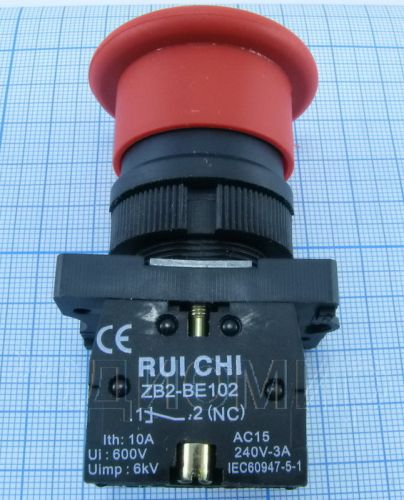 Кнопка круглая, ON-(OFF) без фиксации, AC 220/250V 3.0A, 40x30мм, d:40мм, нормально замкнут, IP40, корпус: красный (XA2, 3SA5, BC42, ZB2-BE102) фото 2